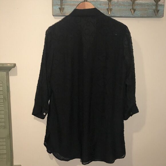 J.McLaughlin‎ Silk Tuxedo Pleat Eyelash Tunic Top Womens Size Medium Black - Picture 3 of 5